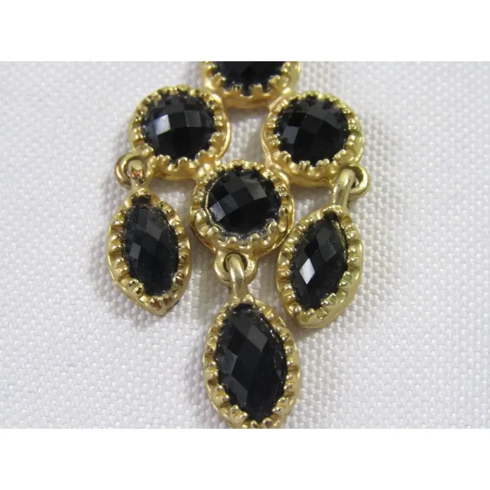 Black Bead Gold Tone Chandelier Dangly Earrings 2 1/4